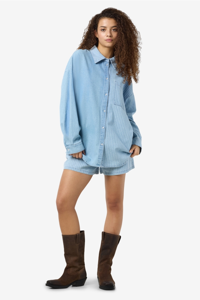 NMKATRI L/S OVERSIZE STR SHRT BS006 27033693 Light Blue Denim